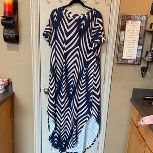 Navy and Blush Chevron Midi Dress - Women's Casual Shift
